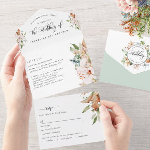 Sage Grün und erdige Blüten Hochzeit Abreiß-RSVP All In One Einladung