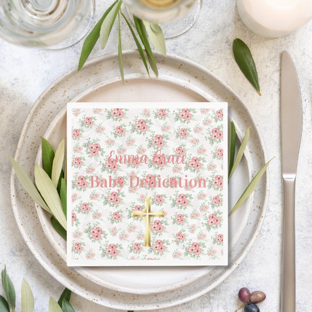 Sage Grün und rosa florale benutzerdefinierte Name Serviette (Von Creator hochgeladen)