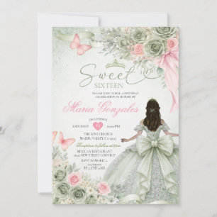 Sage Grün und Rosa Prinzessin Floral Sweet Sixteen Einladung