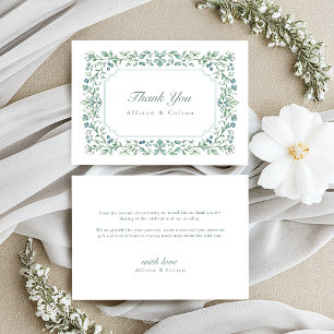 Sage Grün Vintage Botanical Floral Rahmen Hochzeit Dankeskarte