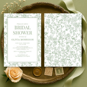 Sage Grün Vintage Französische Florale Brautparty- Einladung