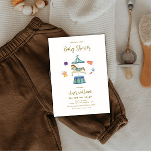 Sage Grün Vintage Karussell Karneval Baby Shower Einladung
