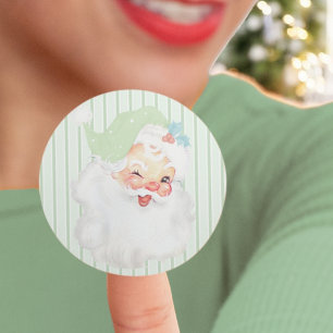 Sage Grün Vintage zwinkernd Weihnachtsmann Weihnac Runder Aufkleber