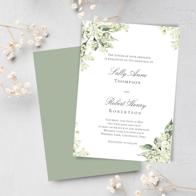 Sage Grüne Flora Elegante Schrift Hochzeit Einladung (Elegant greenery wedding design with soft sage tones and delicate florals, perfect for a timeless.)