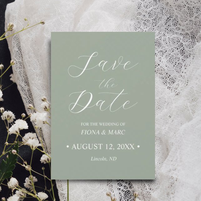 Sage grüne kalligraphische Hochzeit speichern Sie  Save The Date (Von Creator hochgeladen)