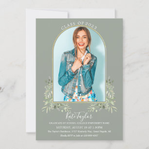 Sage Grüne Pflanzen Goldbogen Foto Abschlussfeier  Einladung