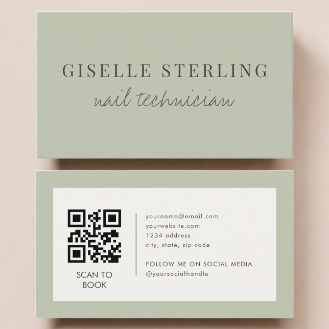 Sage-Grüner QR-Code für Nageldesigner Visitenkarte (Von Creator hochgeladen)