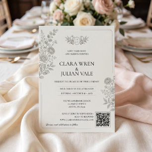 Sage-Grüner Vintage-Blumen-Romantischer QR-Code-Wa Einladung