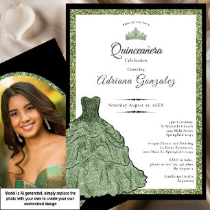 Sage-Grünes Kleid & Tiara Benutzerdefiniertes Foto Einladung