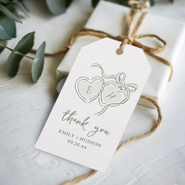 Sage Hand Drawn Hearts Monogram Thank You Favors Geschenkanhänger (Sage Hand Drawn Hearts Monogram Thank You Favors Gift Tags)