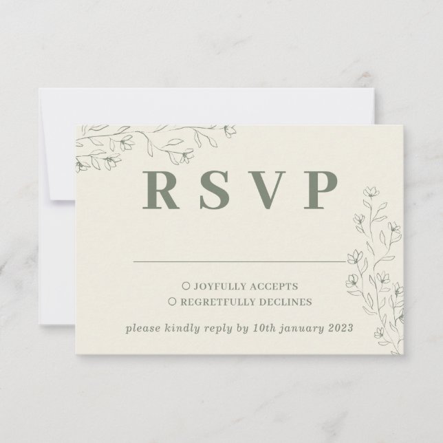 Sage Ivory Beige Tiny Floral Wedding Response RSVP Karte (Vorderseite)