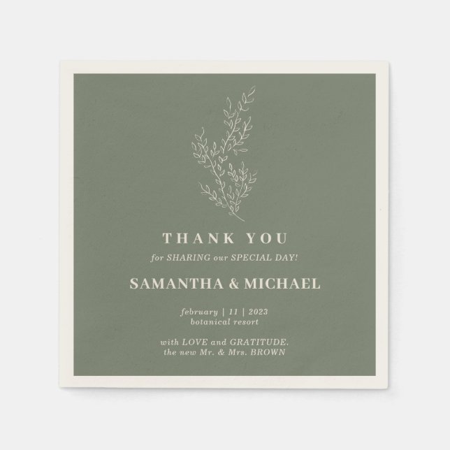 Sage Ivory Ivy Blume Moderne Hochzeit Serviette (Vorderseite)