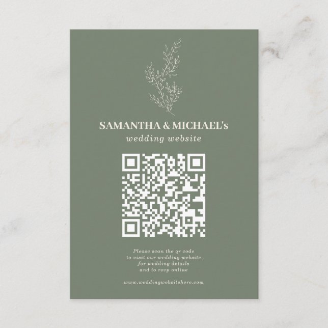 Sage Ivory Ivy Floral Qr Wedding Website Begleitkarte (Vorderseite)