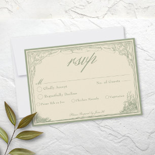 Sage Ivory Vintage Botanische Gitterbogen Hochzeit RSVP Karte