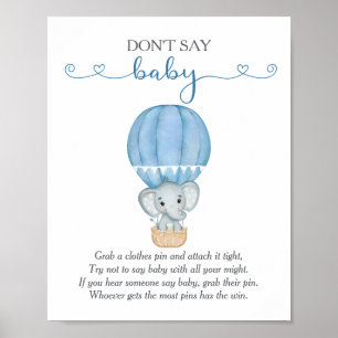 Sage kein Baby Blue Elephant Baby Shower Game Poster