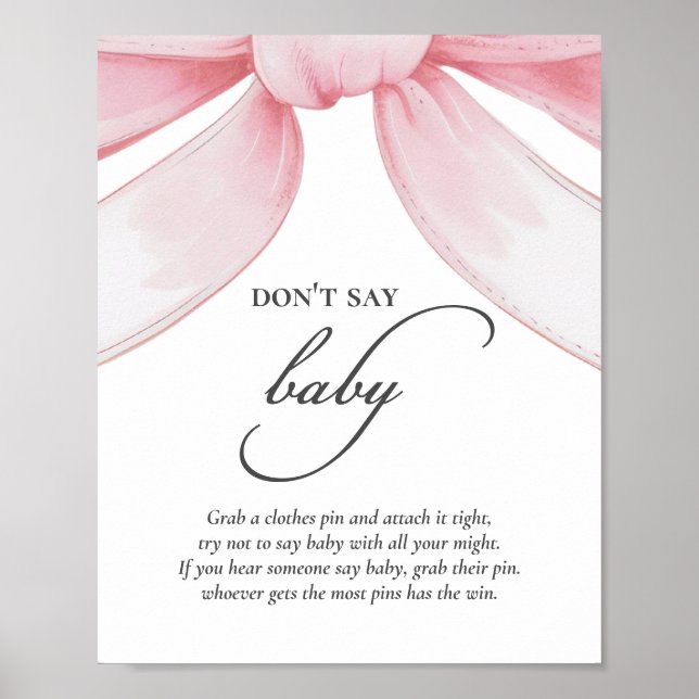 Sage kein Baby Pink Bow Baby Shower Poster (Vorne)