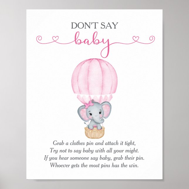 Sage kein Baby Pink Elephant Baby Shower Game Poster (Vorne)
