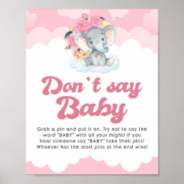 Sage kein Baby Pink Elephant Baby Shower Game Sign Poster