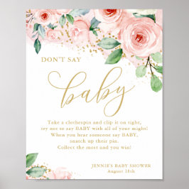 Sage kein Baby Pink & Gold Floral Baby Shower Game Poster