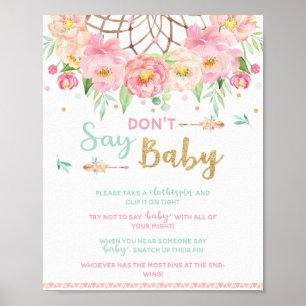 Sage kein Baby Shower Game Boho Dream Catcher Sign Poster