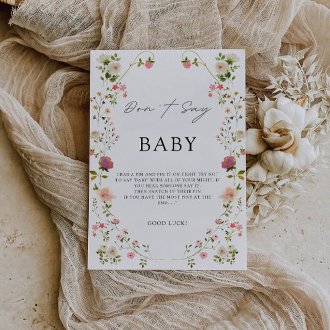Sage kein Babyspiel, Wildblumen Babydusche, Einladung (Don't Say Baby Game, Wildflowers Baby Shower Sign, Invitation)