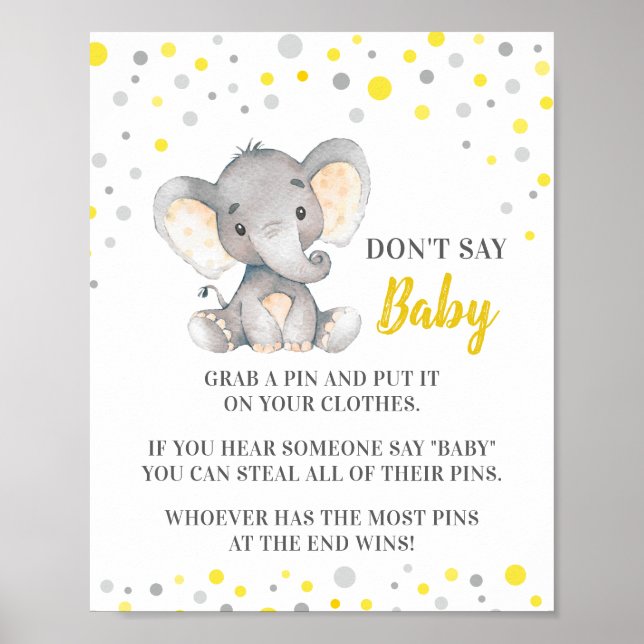 Sage keine Baby Game Yellow Elephant Baby Shower Poster (Vorne)