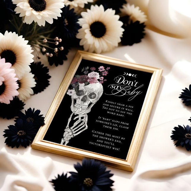 Sage keine Baby Gothic Floral Skull Baby Dusche Poster (Don't Say Baby Gothic Floral Skull Baby Shower Poster)