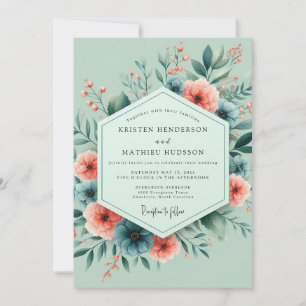 Sage Korallen Whimsical Bloom Hochzeit Einladung