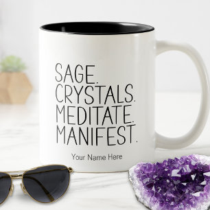 Sage Kristalle Meditieren Manifestieren Zitat Meta Zweifarbige Tasse