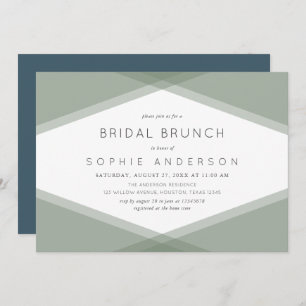 Sage Layered Geometric & Blue Slate Bridal Brunch Einladung