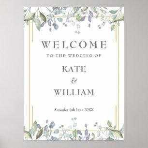 Sage Lilac Floral Geometric Wedding Welcome Sign Poster