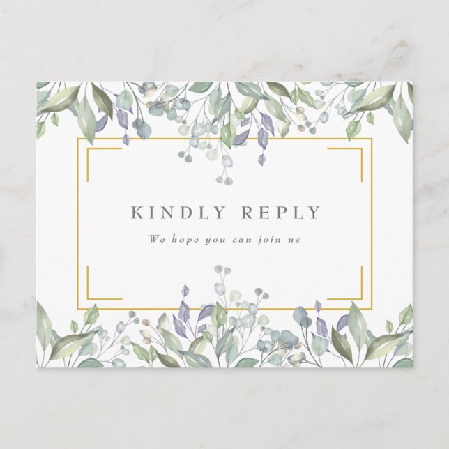Sage Lilac Greenerity Wedding RSVP Einladung (Vorderseite)