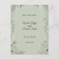 Sage Line Art Floral Save-the-Date-Karte