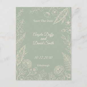 Sage Line Art Floral Save-the-Date-Karte Postkarte