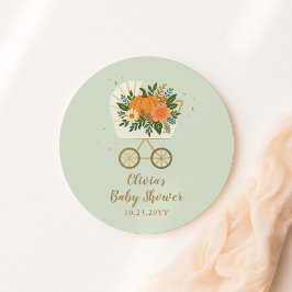 Sage Little Pumpkin Baby Shower Round Sticker Fall