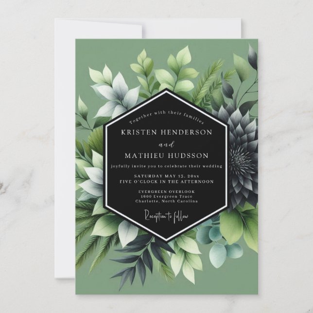 Sage Lush Sukkulente Hochzeit Einladung (Vorderseite)