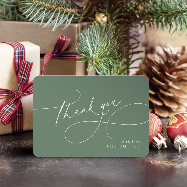 Sage Minimal Elegant Script Christmas Thank You  Dankeskarte (Sage Minimal Elegant Script Christmas Thank You)
