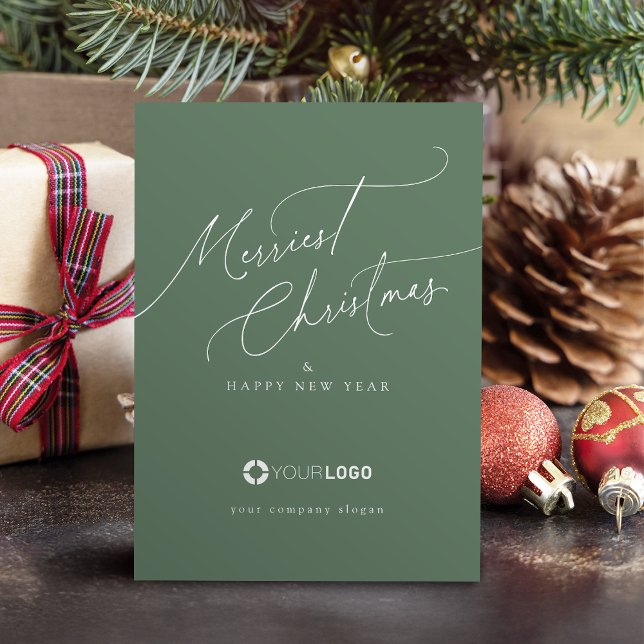 Sage Minimal Script Fröhliche Weihnachten Firma (Sage Minimal Script Merriest Christmas Company Holiday Card)