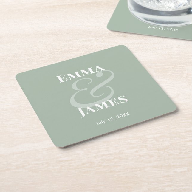 Sage Minimalist Ampersand Hochzeit | Reverse  Rechteckiger Pappuntersetzer (angewinkelt)