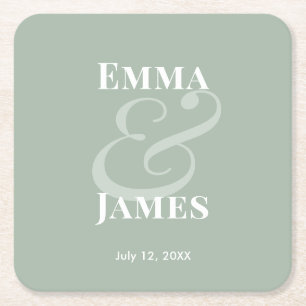 Sage Minimalist Ampersand Hochzeit   Reverse  Rechteckiger Pappuntersetzer