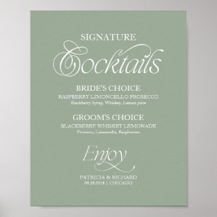 Sage Minimalist Signature Cocktails Hochzeitsschil Poster