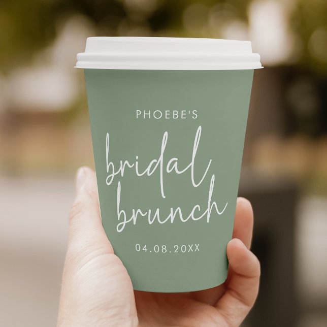 Sage Minimalistisch Script Bridal Brunch Paper Cup Pappbecher (Von Creator hochgeladen)