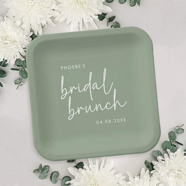 Sage Minimalistisch Script Bridal Brunch Pappteller (Von Creator hochgeladen)