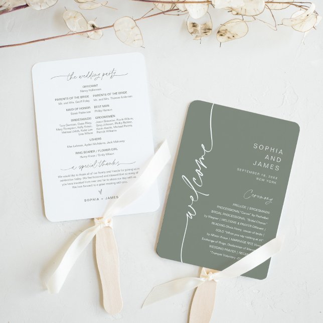 SAGE Minimalistisch Wedding Program (Set von 10 Ja Fächer (Von Creator hochgeladen)