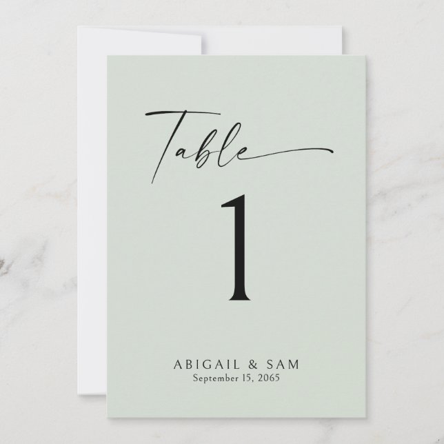 Sage Minimalistisch Wedding Tischnummer (Vorderseite)