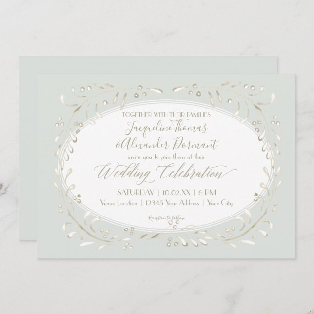 Sage Minze Simple Leaf Typografie Moderne Wasserfa Einladung (Vorne/Hinten)