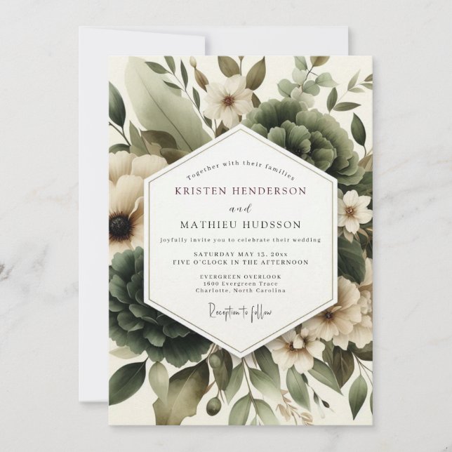 Sage Misted Foliage Wedding Einladung (Vorderseite)