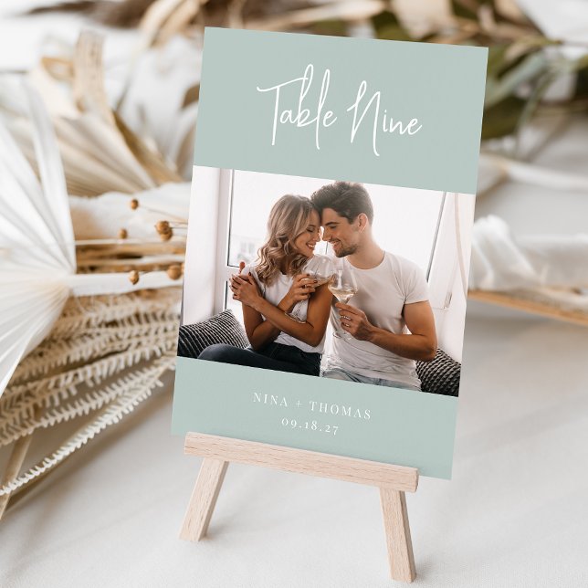 Sage Modern handschriftlich + Klassisches Serif-Fo Tischnummer (3.5x5" photo table number cards)