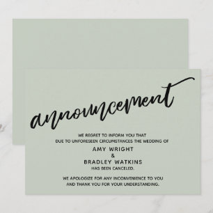 Sage Modern Handwriting abgesagte Hochzeitskarte Einladung