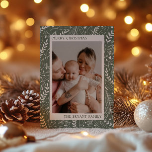 Sage Modern Holly and Blätter Artwork Frame Feiertagskarte